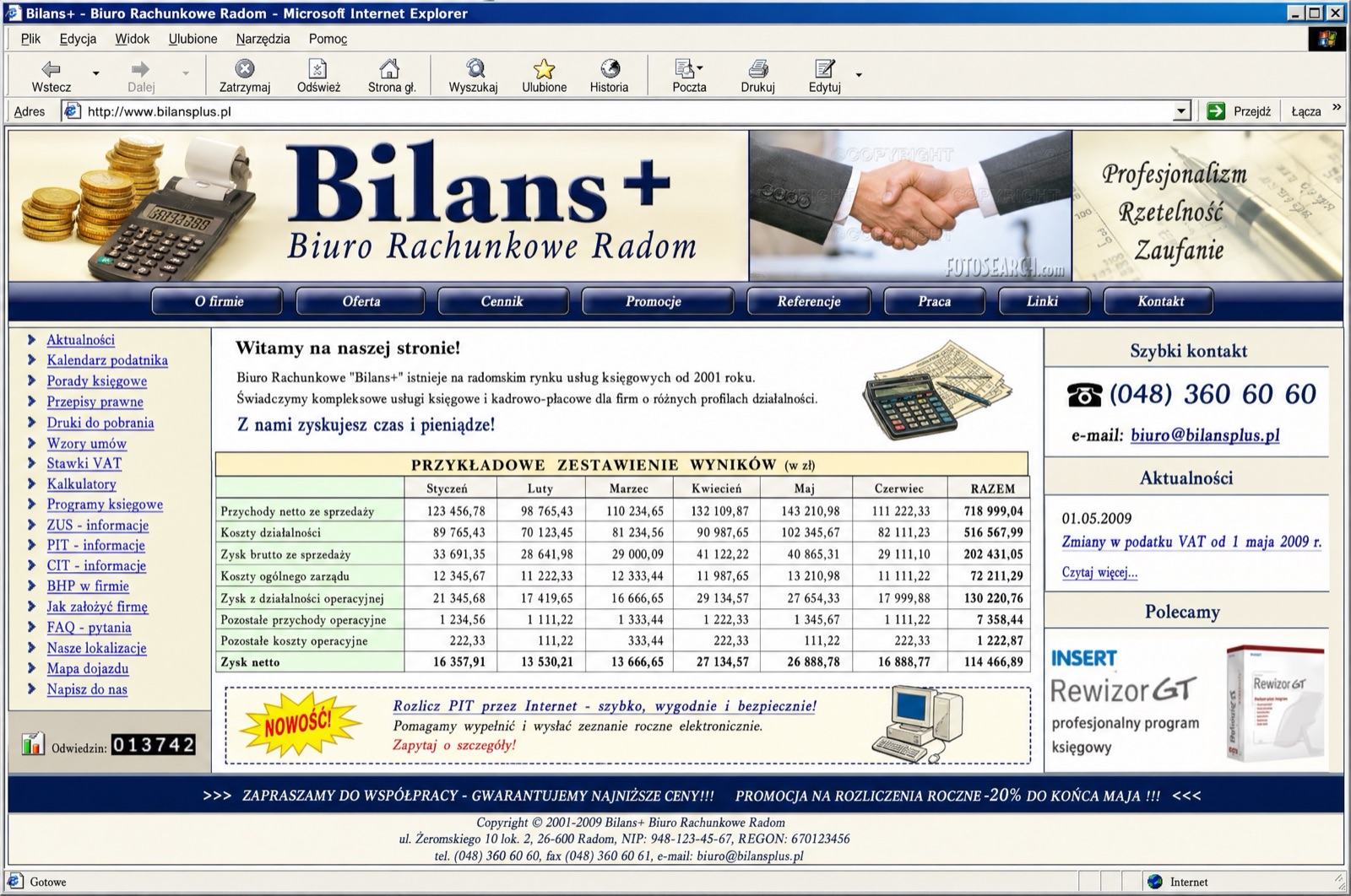 Strona internetowa przed metamorfozą — przestarzały projekt z 2009 roku